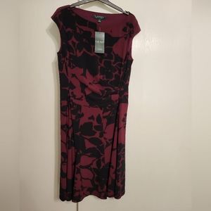 NWT Lauren by Ralph Lauren size 8, burgundy and black dress